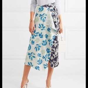 Roland Mouret Beymar Mixed-Floral Faux-Wrap Skirt